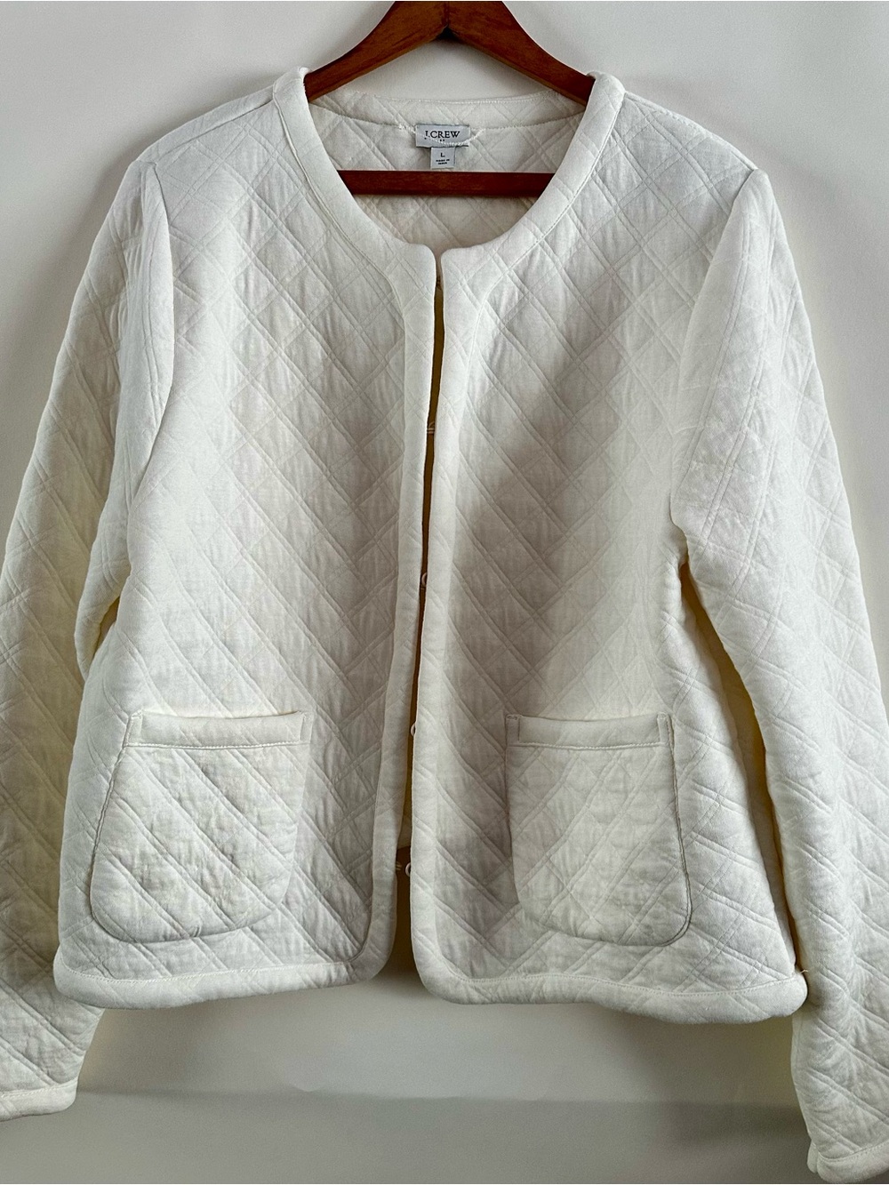 J. Crew Quilted Cream Classy Collarless Effortless Jacket